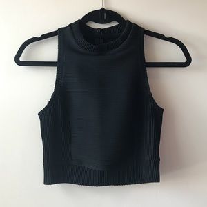 Black Ribbed High-Neck Crop Top